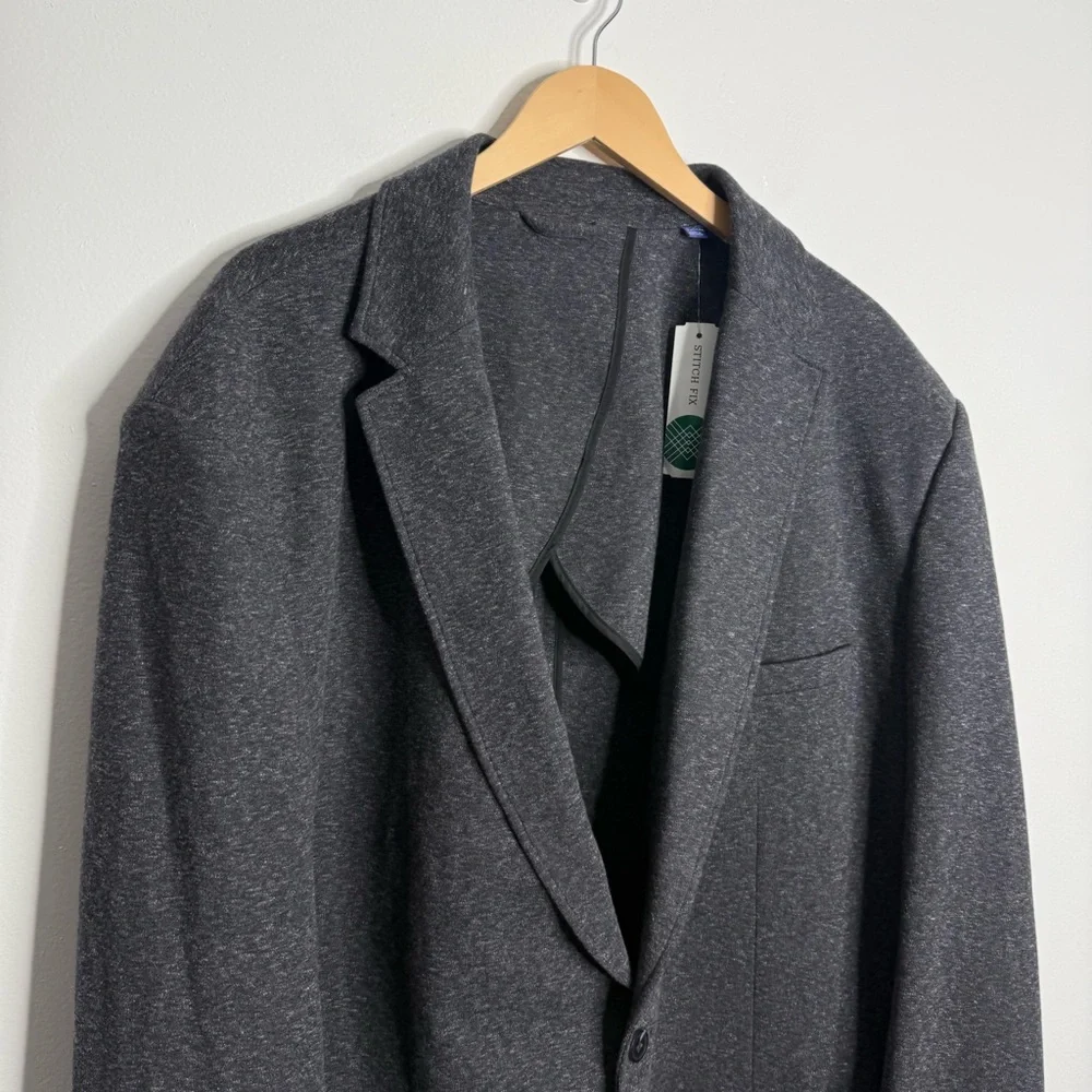 NWT Stitch Fix ArteFact Heathered Knit Blazer Stretchy‎ Gray 3XL Long Preppy